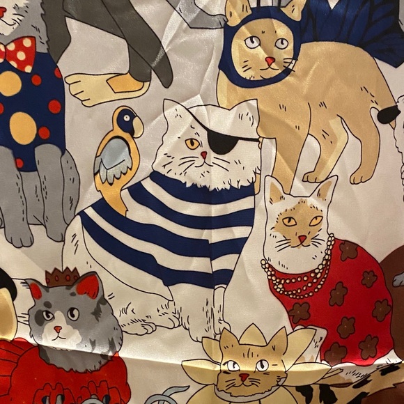 Cat Print Silk Scarf - Picture 5 of 5